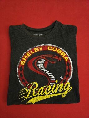 SHELBY COBRA MUSTANG RACING TEE  - Dark Grey with Red & Yellow print.